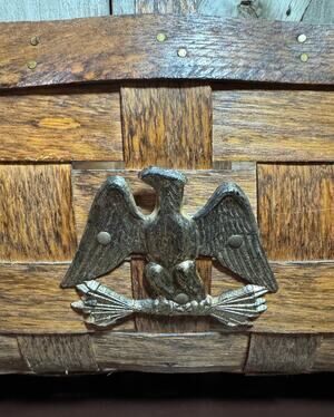 Vintage Americana Woven Wood Log Firewood Holder Basket Carrier MCM Eagle 16.5”